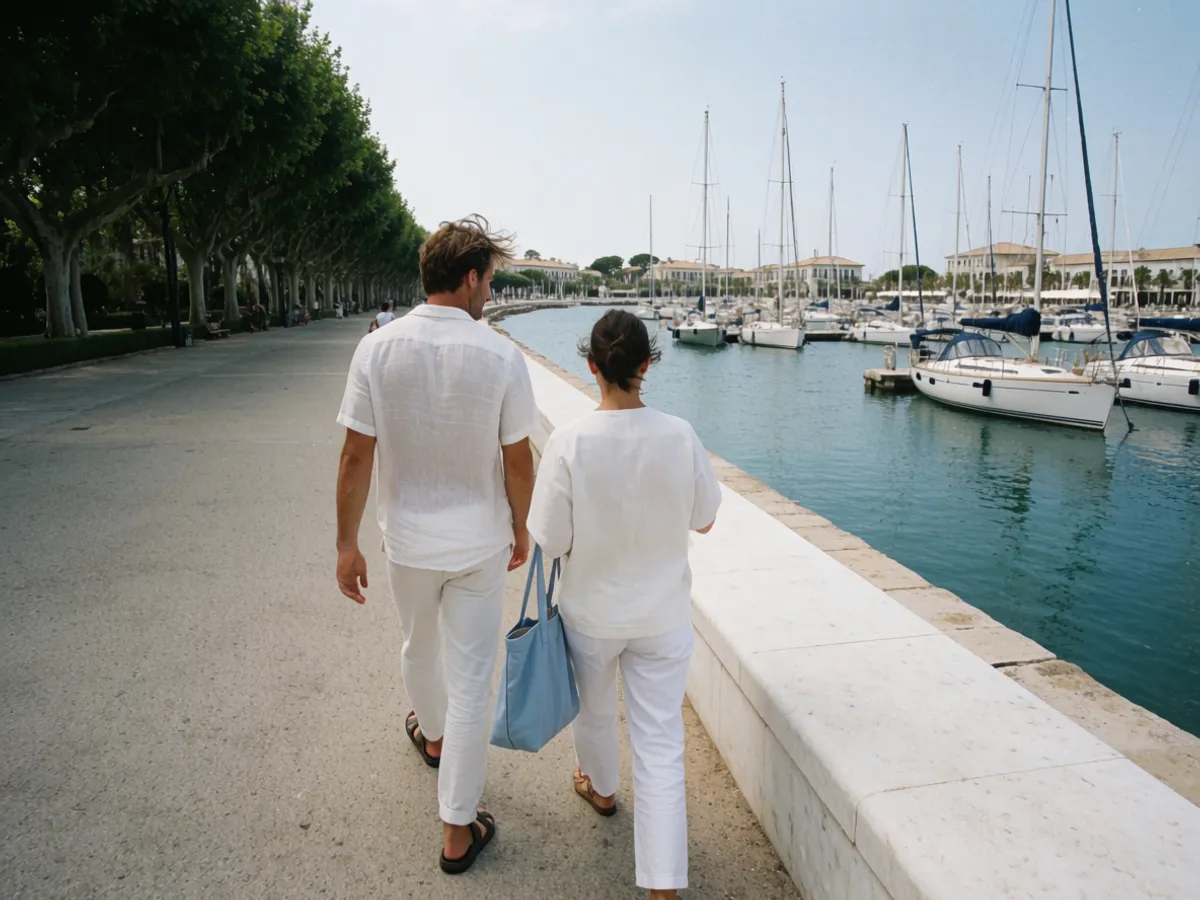 A relaxed couple by the calm marina at Sotogrande